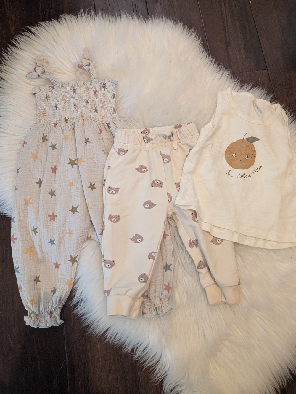 Bundle! Rylee + Cru Star Smocked Romper, Tank Top, Quincy Mae Bear Pants 6-12